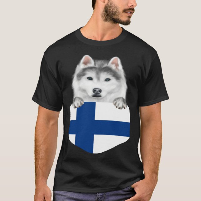 Finland Flag Siberian Husky Dog In Pocket T-Shirt (Vorderseite)