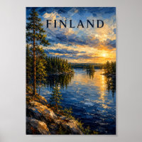 Finland: Serene Sunset Lake Art Souvenir