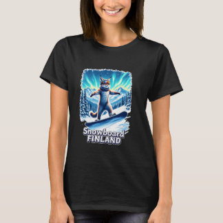 Finland Snowboarding Lynx Under Northern Lights T-Shirt