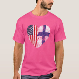 Finnisch Amerikanische Flaggen Herz  Vereinigte St T-Shirt