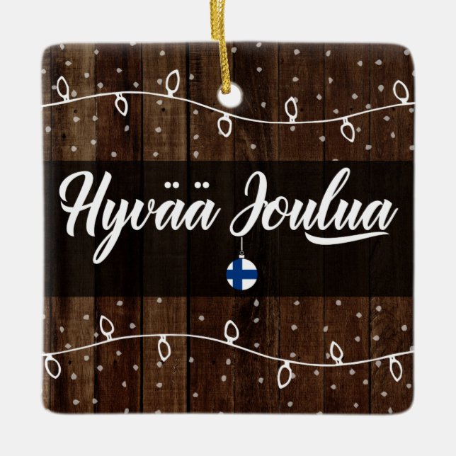 Finnisch frohe Weihnachten, Hyvää joulua Rustikale Keramikornament (Vorderseite)