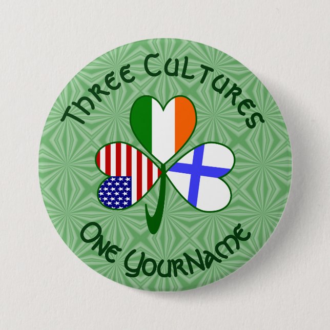 Finnisch Irish American Flags Kleeblatt Ihr Name Button (Vorderseite)