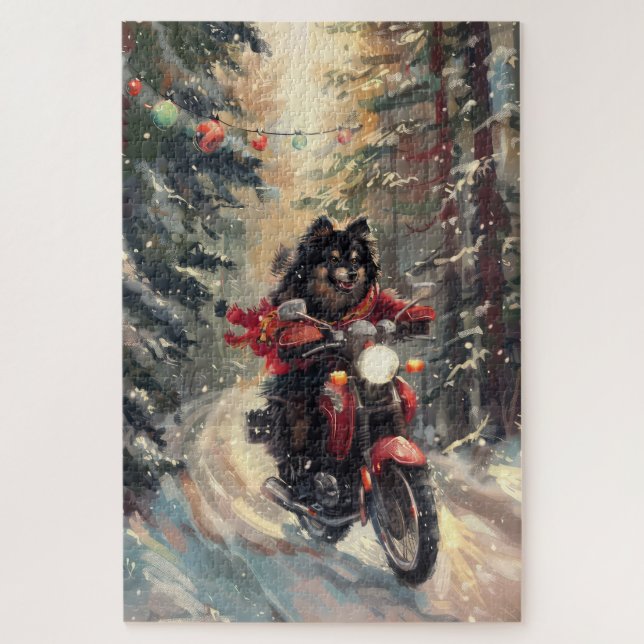 Finnisch Lapphund Dog Riding Motorrad Weihnachten (Vertikal)
