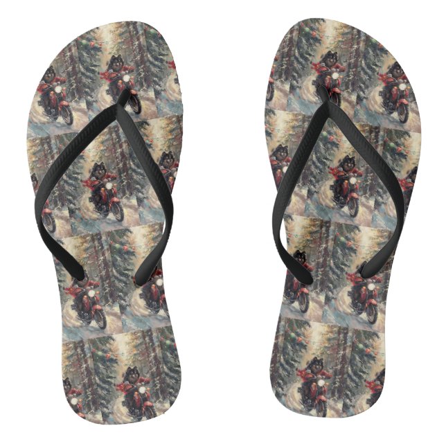 Finnisch Lapphund Dog Riding Motorrad Weihnachten Flip Flops (Fußbett)