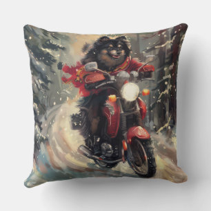 Finnisch Lapphund Dog Riding Motorrad Weihnachten Kissen