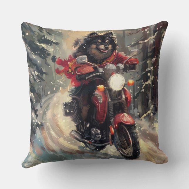 Finnisch Lapphund Dog Riding Motorrad Weihnachten Kissen (Rückseite)