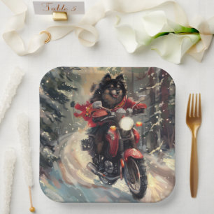 Finnisch Lapphund Dog Riding Motorrad Weihnachten Pappteller