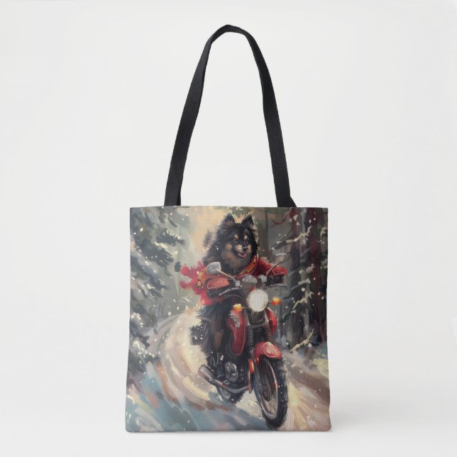 Finnisch Lapphund Dog Riding Motorrad Weihnachten Tasche (Vorderseite)