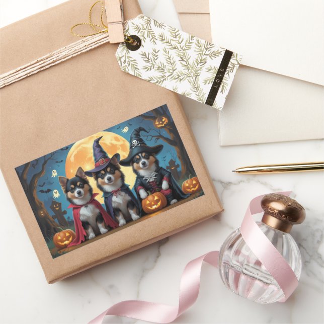 Finnisch Lapphund Hunde Pumpkin Halloween Funny Rechteckiger Aufkleber (Schenken)