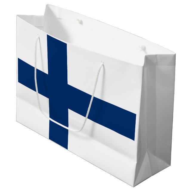 Finnische Flagge Große Geschenktüte (Vorderseite Schrägansicht)
