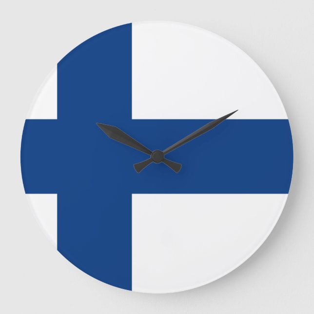 Finnische Flagge Große Wanduhr (Vorderseite)