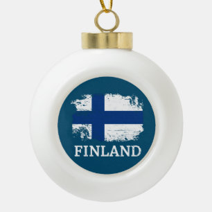Finnische Flagge Keramik Kugel-Ornament