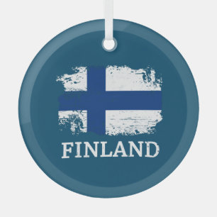 Finnische Flagge Ornament Aus Glas