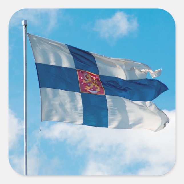 Finnische Flagge Quadratischer Aufkleber (Vorderseite)