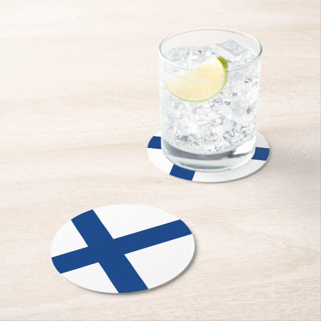 Finnische Flagge Runder Pappuntersetzer (Vor Ort)