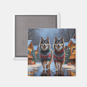 Finnische Lapphund-Hunde Weihnachten Schnee Urlaub Magnet