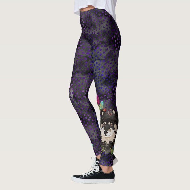 Finnische Lapphund (lila/magentarote Töne) Leggings (Links)
