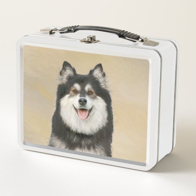 Finnische Lapphund Malerei - Niedliche Original Hu Metall Brotdose (Vorderseite)