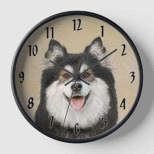 Finnische Lapphund Malerei - Niedliche Original Hu Uhr