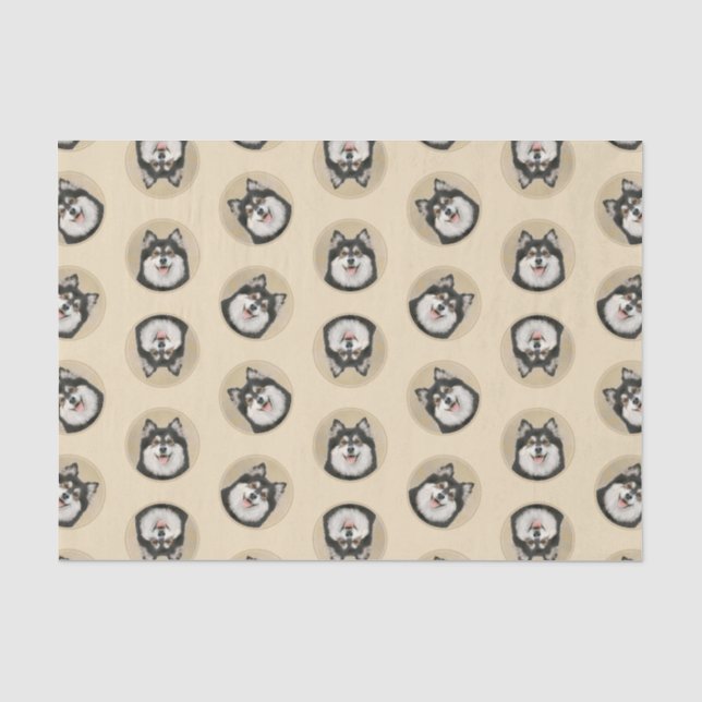 Finnische Lapphund Malerei Schwarz und Tan Dog Art Seidenpapier (Vorderseite)