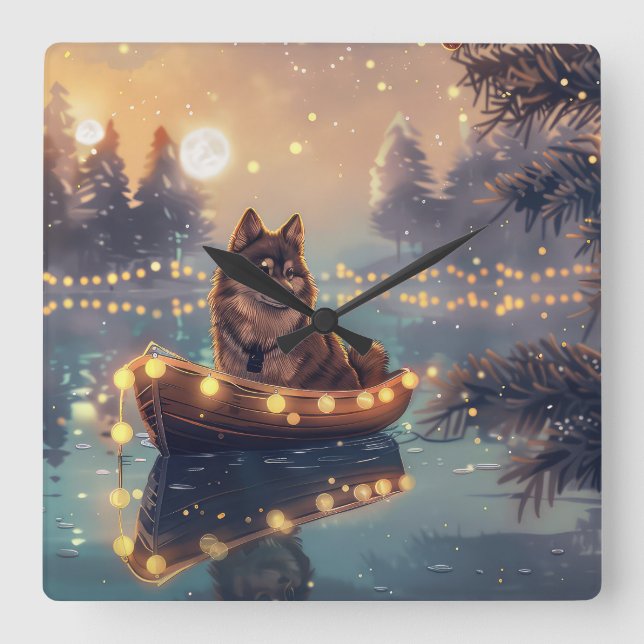 Finnische Lapphund Weihnachtsfeiertage Quadratische Wanduhr (Vorderseite)