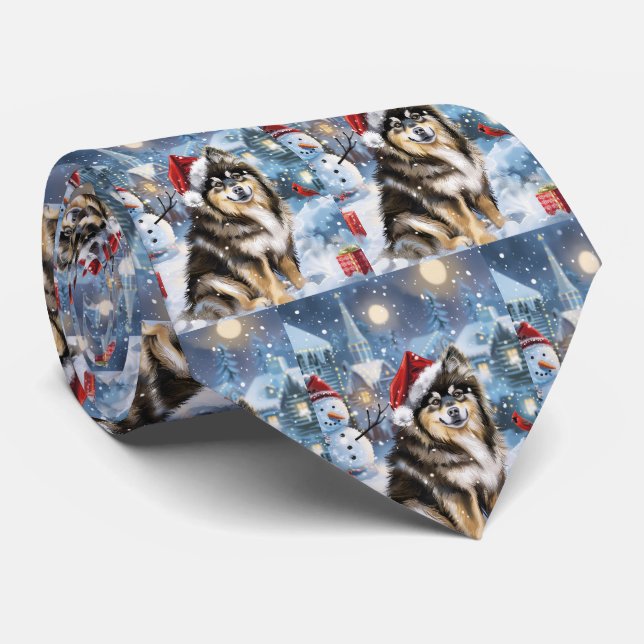 Finnische Lapphund Winter Wonderland Weihnachtsfre Krawatte (Gerollt)