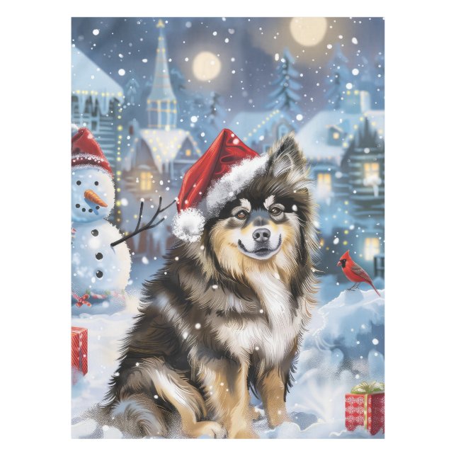 Finnische Lapphund Winter Wonderland Weihnachtsfre Tischdecke (Vorderseite)