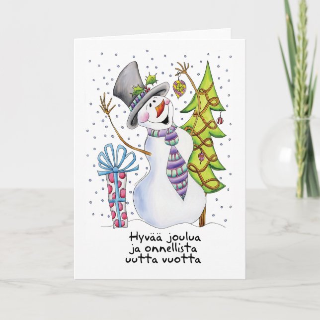 Finnische - Schneemann - glückliche Feiertagskarte (Vorderseite)