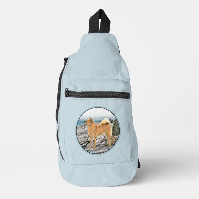 Finnische Spitz Seashore Malerei Original Hundesch Crossbody Bag (Vorderseite)