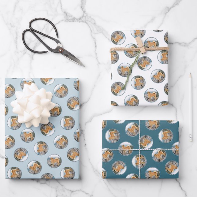 Finnische Spitz Seashore Malerei Original Hundesch Geschenkpapier Set (Vorderseite)