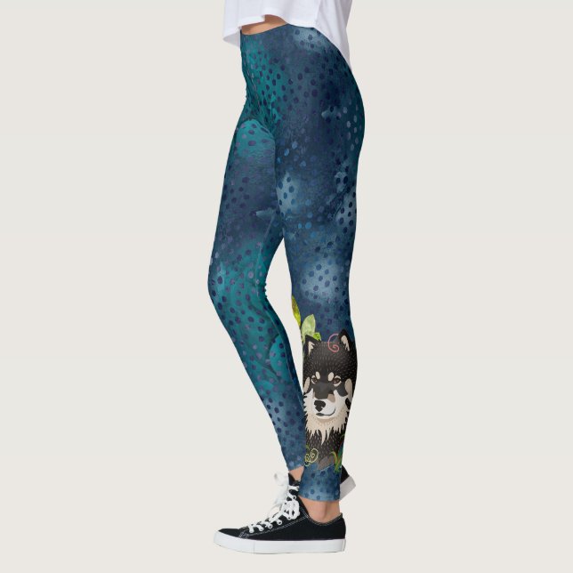 Finnischer Lapphund (blaue Töne) Leggings (Links)