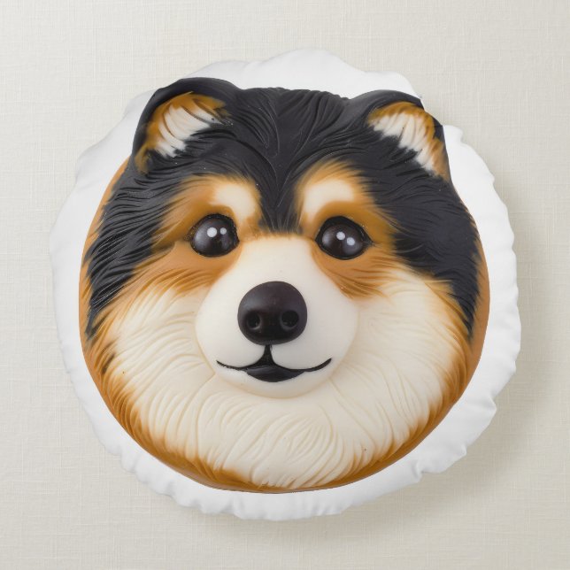 Finnischer Lapphund Dog 3D Inspiriert Rundes Kissen (Rückseite)