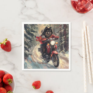 Finnischer Lapphund Hund fährt Motorrad Weihnachte Serviette