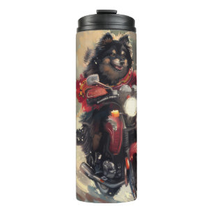 Finnischer Lapphund Hund fährt Motorrad Weihnachte Thermosbecher