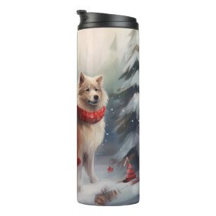 Finnischer Lapphund Hund im Schnee Weihnachten Thermosbecher