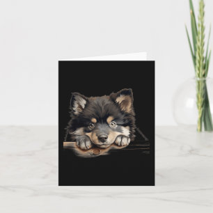 Finnischer Lapphund Hund Mama Papa spähender Welpe Karte