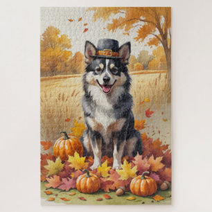 Finnischer Lapphund im Herbstlaub Erntedank Kunst
