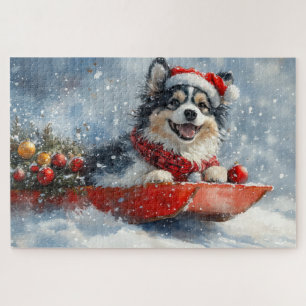 Finnischer Lapphund in Sledge Let it Snow Christma