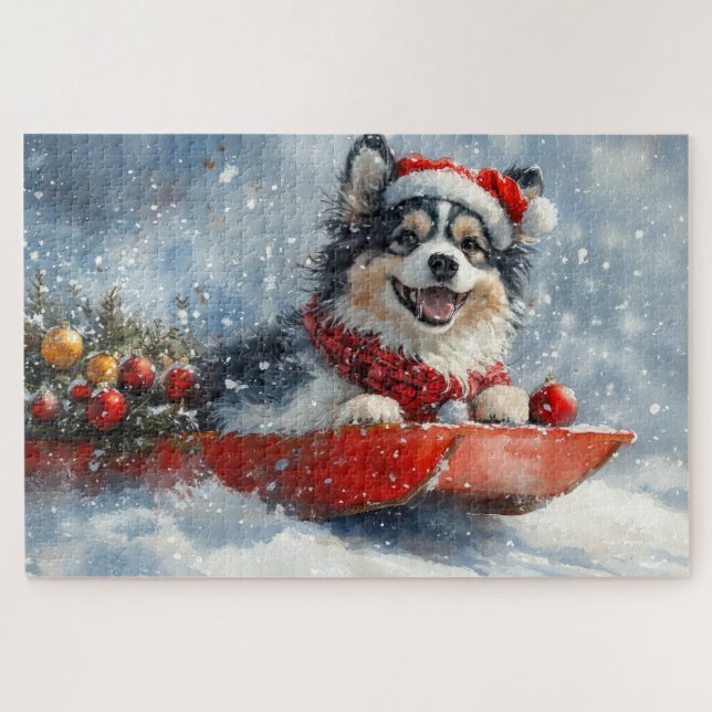 Finnischer Lapphund in Sledge Let it Snow Christma (Horizontal)