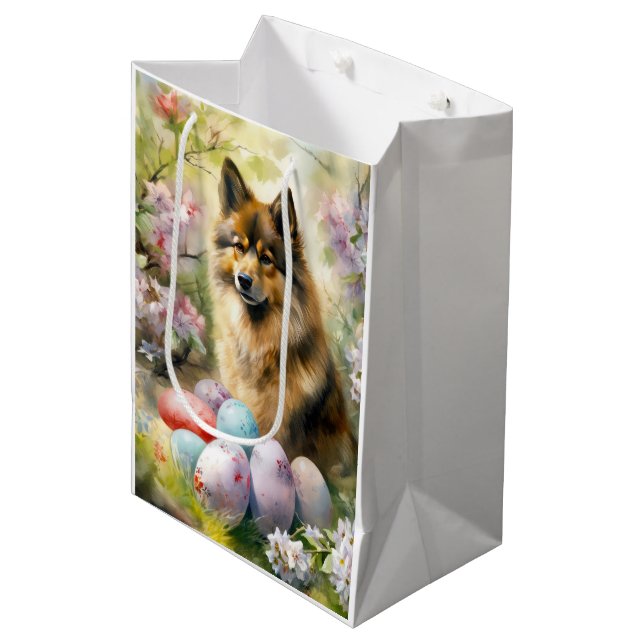 Finnischer Lapphund mit Ostereiern Mittlere Geschenktüte (Vorderseite Schrägansicht)