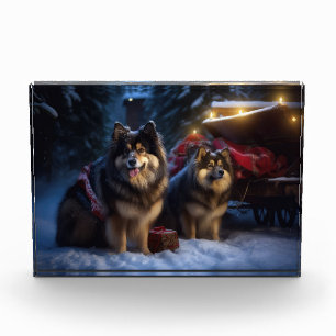 Finnischer Lapphund Schnee-Schlitten Weihnachtsdek Fotoblock