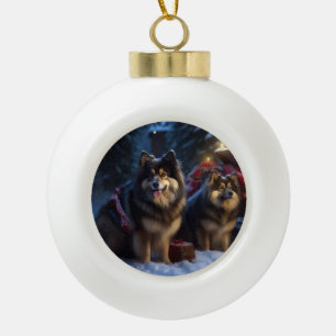 Finnischer Lapphund Schnee-Schlitten Weihnachtsdek Keramik Kugel-Ornament