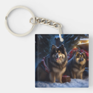 Finnischer Lapphund Schnee-Schlitten Weihnachtsdek Schlüsselanhänger