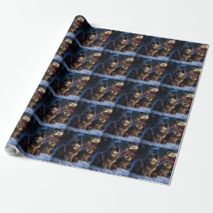 Finnischer Lapphund Schneebedeckter Schlitten Weih Geschenkpapier