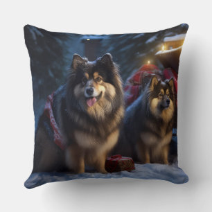 Finnischer Lapphund Schneebedeckter Schlitten Weih Kissen