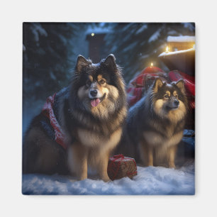 Finnischer Lapphund Schneebedeckter Schlitten Weih Magnet