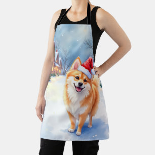 Finnischer Lapphund Schneedorfg Santa-Hut Weihnach Schürze
