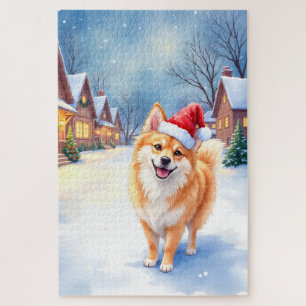 Finnischer Lapphund Schneedorfgarten Weihnachtsman