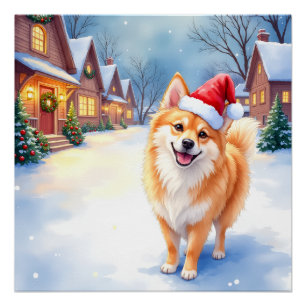 Finnischer Lapphund Schneedorfgarten Weihnachtsman Poster