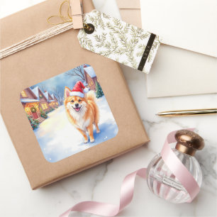 Finnischer Lapphund Schneedorfgarten Weihnachtsman Quadratischer Aufkleber
